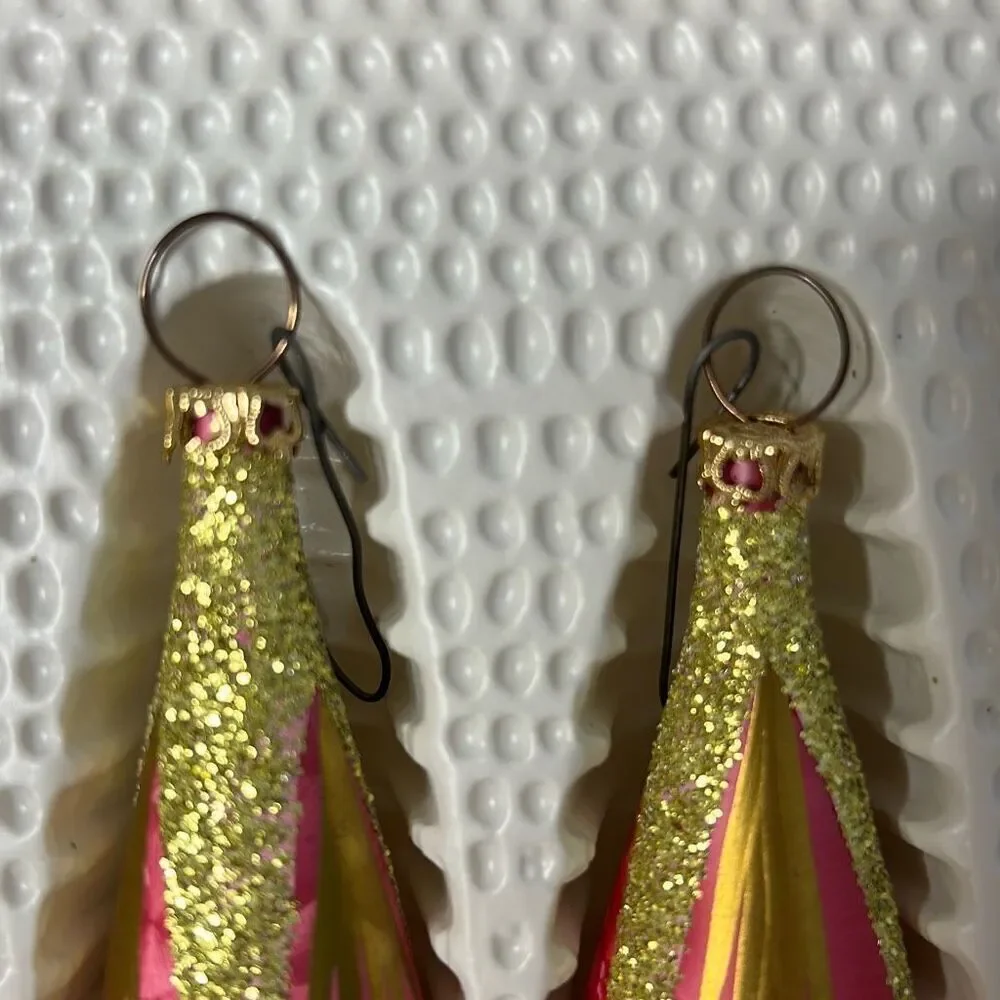 Vintage Christmas Tear Drop Ornaments Pink Gold Set of 5